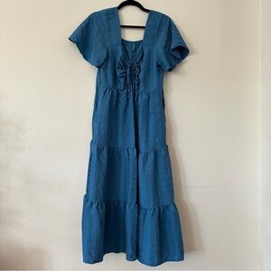 BloomChic Blue Maxi Dress with Short Sleeves